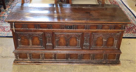 A 17th century Italian walnut cassone, width 138cm, depth 53.5cm, height 62cm